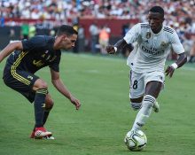 El jugador del Real Madrid, Vinicius, durant un partit